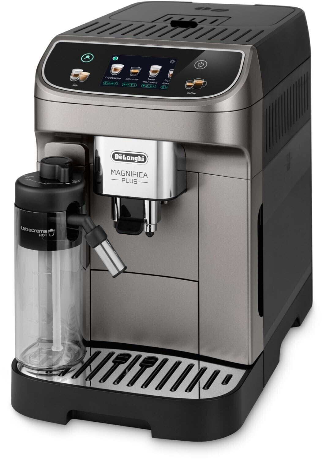Magnifica Plus, Machine à Café Automatisée avec LatteCrema Chaud pour Cappuccino, Noir Titane